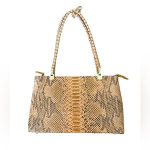 Faux Snake Print Handle Handbag Natural Tones Classic Purse